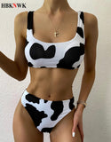 2020 New Cow Print High Waist Bikinis Swimwear Women High Leg Bikini Set Swimsuits Spring Summer Female Swimming Suit Beachwear