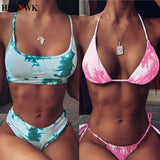 2020 Sexy High Waist Bikinis Swimsuit Women Triangle Swimwear Tie-dye gradient Bathing Suit Swim Suit For Women Micro Bikini Set