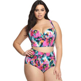 2020 Swimwear High Waisted Two Piece Plus Size Large Size Plus Fat Printed Swimsuit Women Back Chalaza Bikini Beach Bathing Suit