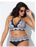 2020 Swimwear High Waisted Two Piece Plus Size Large Size Plus Fat Printed Swimsuit Women Back Chalaza Bikini Beach Bathing Suit