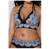 2020 Swimwear High Waisted Two Piece Plus Size Large Size Plus Fat Printed Swimsuit Women Back Chalaza Bikini Beach Bathing Suit