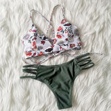 2020 Women Sexy Bikini Set Lace Up Floral Print Bandage Swimsuit Knitted Thong Brazilian Biquini swimwear Summer Beach Wear