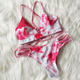2020 Women Sexy Bikini Set Lace Up Floral Print Bandage Swimsuit Knitted Thong Brazilian Biquini swimwear Summer Beach Wear