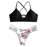 2020 Women Sexy Bikini Set Lace Up Floral Print Bandage Swimsuit Knitted Thong Brazilian Biquini swimwear Summer Beach Wear