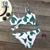 CUPSHE 2020 Girl Cutout Beach Bathing Suits Swimsuits Leaves Print Bikini Sets Women Cutout Push Up Two Pieces Swimwear