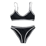 CUPSHE Black And White Crochet Trim Bikini Sets Women Patchwork Back Hook Two Pieces Swimwear 2020 Girl Sexy Tank Swimsuits
