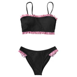 CUPSHE Black Red Ruffled Bandeau Bikini Sets Sexy Low-waisted Swimsuit Two Pieces Swimwear Women 2020 Beach Bathing Suits