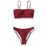 CUPSHE Black Red Ruffled Bandeau Bikini Sets Sexy Low-waisted Swimsuit Two Pieces Swimwear Women 2020 Beach Bathing Suits