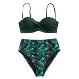 CUPSHE Blue Floral Print Bikini Set Women Heart Neck Push Up High-waisted Two Pieces Swimwear 2020 Beach Bathing Suits Swimsuits