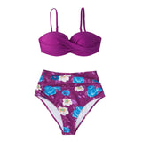 CUPSHE Blue Floral Print Bikini Set Women Heart Neck Push Up High-waisted Two Pieces Swimwear 2020 Beach Bathing Suits Swimsuits