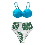 CUPSHE Blue Floral Print Bikini Set Women Heart Neck Push Up High-waisted Two Pieces Swimwear 2020 Beach Bathing Suits Swimsuits
