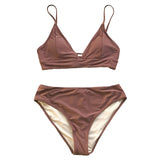 CUPSHE Brown Lace-Up Bikini Sets Women Triangle Mid Waist Two Pieces Swimsuits 2020 Girl Plain Beach Bathing Suit Swimwear