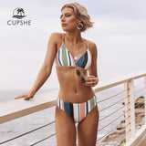 CUPSHE Colorful Striped Bikini Sets Women Sexy Thong Two Pieces Swimsuits 2020 Girl Beach Bathing Suits Swimwear