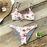 CUPSHE Floral Print And Striped Reversible Bikini Set Women Lace Up Two Pieces Swimwear 2020 Beach Bathing Suits Swimsuits