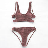 CUPSHE Green Emerald Velvet Solid Bikini Set Women Cutout Backless Two Pieces Swimwear 2020 Girl Beach Bathing Suit Swimsuits