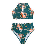 CUPSHE Green Floral Halter Bikini Sets Women Sexy High Waist Two Pieces Swimsuit 2020 Girl Boho Bathing Suits