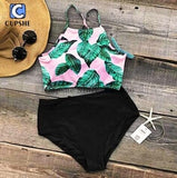 CUPSHE Herbal Tea Leaves High-waist Bikini Sets Summer Sexy Lace Up Tank Swimsuit 2020 Ladies Beach Bathing Suit swimwear