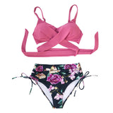 CUPSHE Pink and Floral Print Bikini Sets Sexy Lace Up Padded Cups Swimsuit Two Pieces Swimwear Women 2020 Beach Bathing Suits