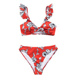 CUPSHE Red Floral Knotted Ruffled Bikini Sets Sexy Bow Low-rise Swimsuit Two Pieces Swimwear Women 2020 Beach Bathing Suit