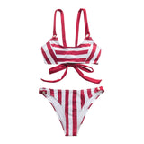 CUPSHE Red and White Stripe Buttoned Bikini Sets Women Sexy Lace Up Swimsuits Two Pieces Swimwear 2020 Beach Bathing Suits