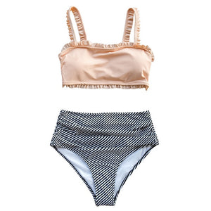 CUPSHE Ruffled Bandeau Bikini With High-waisted Bottom Bandeau Swimsuit Two Pieces Swimwear Women 2020 Girls Beach Bathing Suits