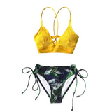 CUPSHE Sexy Blue And Floral Lace-Up Bikini Sets Women Boho V-neck Two Pieces Swimsuits 2020 Girl Beach Bathing Suit Swimwear