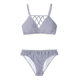 CUPSHE Sexy Blue And White Stripe Strappy Ruffled Bikini Sets Women Crisscross Two Pieces Swimsuits 2019 Girl Beach Bathing Suit