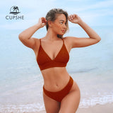 CUPSHE Solid Red Triangle Bikini Sets Sexy Low-waisted Padded Cups Swimsuit Two Pieces Swimwear Women 2020 Beach Bathing Suits