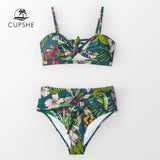 CUPSHE Tropical Floral Print Tie-Front Bow Bikini Sets Women Sexy Two Pieces Swimsuits 2020 Girl Beach Bathing Suits Swimwear