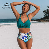 CUPSHE Tropical Palms Twist-Front High-Waisted Bikini Sexy Lace Up Swimsuit Two Pieces Swimwear Women 2020 Beach Bathing Suit