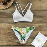 CUPSHE White and Green Leaf Print Low-waist Bikini Sets Sexy Lace Up Swimsuit Two Pieces Swimwear Women 2020 Beach Bathing Suit