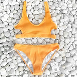 Cupshe Yellow Feather Yarn Solid Bikini Set Plain Hollow out Padded Two Pieces Swimwear 2020 Women Sexy Thong Swimsuits