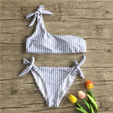Folok 2020 Sexy One Shoulder Bikini Two Pieces Swimsuit Female Swimwear Women Bikini Set Bathing Suit Push Up Swim Biquini