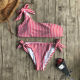 Folok 2020 Sexy One Shoulder Bikini Two Pieces Swimsuit Female Swimwear Women Bikini Set Bathing Suit Push Up Swim Biquini