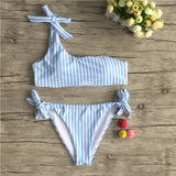 Folok 2020 Sexy One Shoulder Bikini Two Pieces Swimsuit Female Swimwear Women Bikini Set Bathing Suit Push Up Swim Biquini