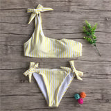 Folok 2020 Sexy One Shoulder Bikini Two Pieces Swimsuit Female Swimwear Women Bikini Set Bathing Suit Push Up Swim Biquini