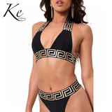 KE 2 pieces swimsuit 2020 fashion striped milk silk without pad swimwear black women's swim suit bikini swimsuit