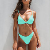 New Solid Brazilian Tanga Bikini  2020 Women Swimsuit High Leg Bathing Suit Triangle Push Up Swimwear Swimming Suit Beach wear