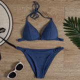 New Solid Sexy Bikini Set Women Halter Push Up Padded Swimsuits Bikini Hot Women's Swimsuit Beachwear Split Two-Piece Swimwear