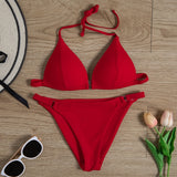 New Solid Sexy Bikini Set Women Halter Push Up Padded Swimsuits Bikini Hot Women's Swimsuit Beachwear Split Two-Piece Swimwear