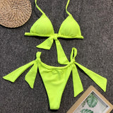 NewAsia Sexy Bikini 2020 Swimwear Women Summer Halter Lace Up Bow Push Up Padded Bra Micro Bikini Thong Two Piece Set Beachwear