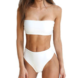 PLAVKY 2020 Lady Sexy Solid Strapless Bandeau Biquini Cut Swim Wear Bathing Suit Swimsuit Thong Swimwear Women High Waist Bikini