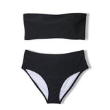 PLAVKY 2020 Lady Sexy Solid Strapless Bandeau Biquini Cut Swim Wear Bathing Suit Swimsuit Thong Swimwear Women High Waist Bikini