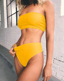 PLAVKY 2020 Lady Sexy Solid Strapless Bandeau Biquini Cut Swim Wear Bathing Suit Swimsuit Thong Swimwear Women High Waist Bikini