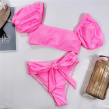 Peachtan High waist swimsuit female Plaid mesh bikini set 2020 Ruffle swimwear women Transparent bathing suit Vintage biquini