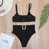 Peachtan High waist swimsuit female Plaid mesh bikini set 2020 Ruffle swimwear women Transparent bathing suit Vintage biquini