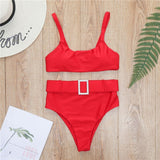 Peachtan High waist swimsuit female Plaid mesh bikini set 2020 Ruffle swimwear women Transparent bathing suit Vintage biquini