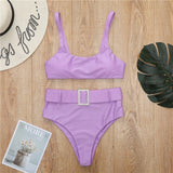 Peachtan High waist swimsuit female Plaid mesh bikini set 2020 Ruffle swimwear women Transparent bathing suit Vintage biquini