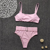 Peachtan High waist swimsuit female Plaid mesh bikini set 2020 Ruffle swimwear women Transparent bathing suit Vintage biquini