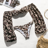 Peachtan Leopard Print Swimwear Women Bikini 2020 Mujer Long Sleeve Swimsuit Female Biquinis Sexy Bandeau Two-Piece Bathing Suit